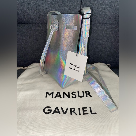 NWT Mansur Gavriel Mini Mini Bucket Bag in Iridescent Leather - Picture 7 of 12